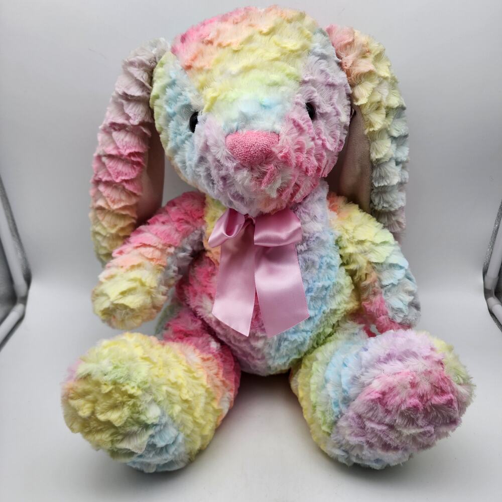 Walmart Scented Rainbow Bunny Rabbit Plush 15" Pink Nose Satin Ribbon 320907